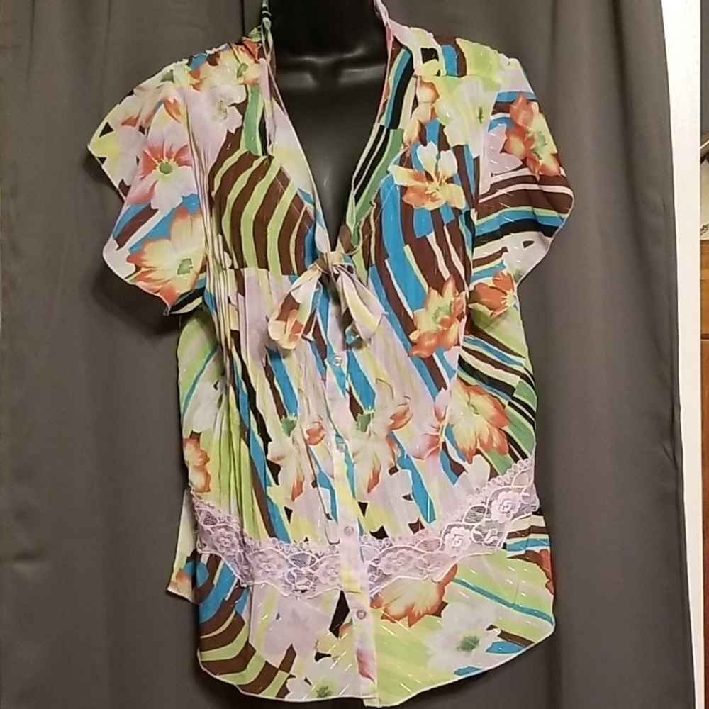 Robert Louis sheer spring floral blouse ap…